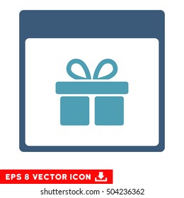 Present Box Calendar Page icon. Vector EPS illustration style is flat iconic bicolor symbol, cyan and blue colors.