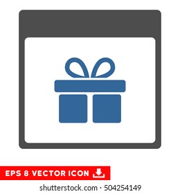 Present Box Calendar Page icon. Vector EPS illustration style is flat iconic bicolor symbol, cobalt and gray colors.