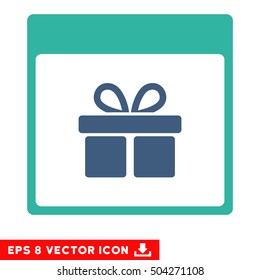 Present Box Calendar Page icon. Vector EPS illustration style is flat iconic bicolor symbol, cobalt and cyan colors.