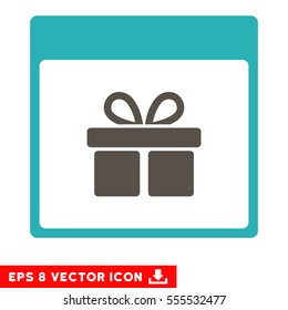 Present Box Calendar Page icon. Vector EPS illustration style is flat iconic bicolor symbol, grey and cyan colors.