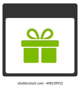 Present Box Calendar Page vector pictograph. Style is flat graphic bicolor symbol, eco green and gray colors, white background.