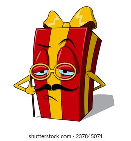 Present box character. Original holiday design element isolated on white. Eps 10 vector illustration.