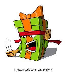 Present box character. Original holiday design element isolated on white. Eps 10 vector illustration.