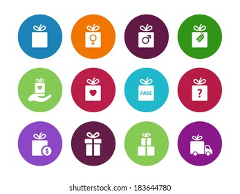 Present box circle icons on white background. Vector illustration.