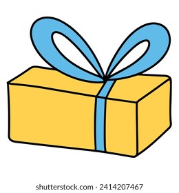 Esquema de color de la caja actual. Caja de regalo de doodle aislada con colores. Arte vector dibujado a mano