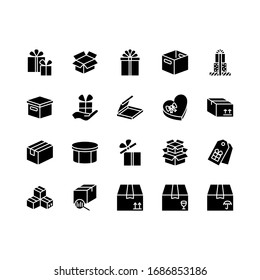 Present and Box flat line icon set. Carton, wood boxes, product package, gift vector illustrations. Simple outline signs for delivery service. 