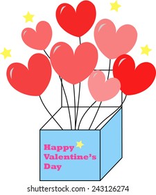 a present box, full of heart shaped balloons for valentine's day