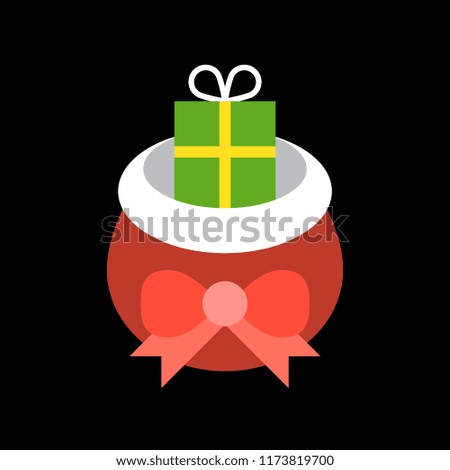 present box in gift bag, Merry Christmas filled icon set