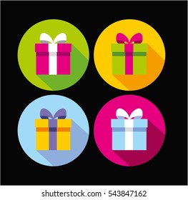 Present Box, Gift Icon, Vector Illustration. Flat Design Style 