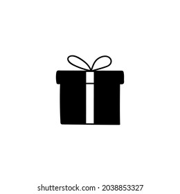 present box, Gift package icon in solid black flat shape glyph icon, isolated on white background 