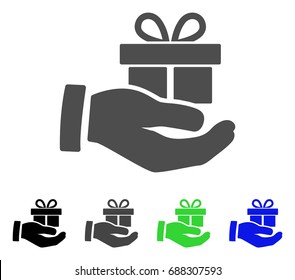 Present Box Give Hand flat vector pictogram. Colored present box give hand, gray, black, blue, green icon variants. Flat icon style for web design.