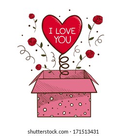 Present box with heart. Sketch vector design element for Valentine's day