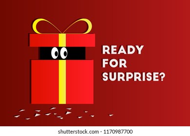 Present box with hidden surprise and 'Ready for Surprise?' word