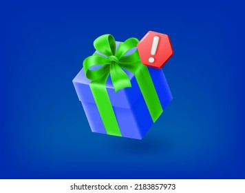 Icono de la caja con pictograma de punto de exclamación. Ilustración del vector 3d
