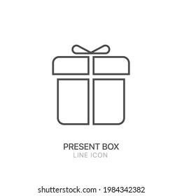 Present box icon. Festive package, wrapping with bow, ribbon vector contour drawing. Outline vector icon. Line sign. Editable stroke
