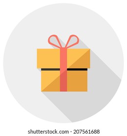 Present box icon. Flat design style modern vector illustration. Isolated on stylish color background. Flat long shadow icon. Elements in flat design.