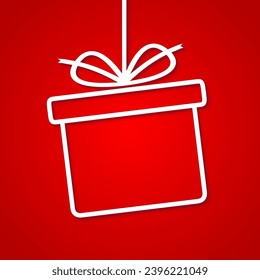 Present box icon isolated on red background, hanging gift box frame border, gift box with shadow - stock vector