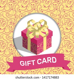 Present box on textured background. Gift card. Vector illustration.
