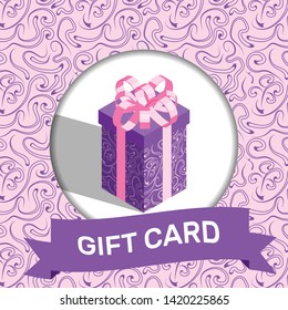 Present box on textured background. Gift card. Vector illustration.
