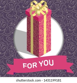 Present box on textured background. Gift card. Vector illustration.