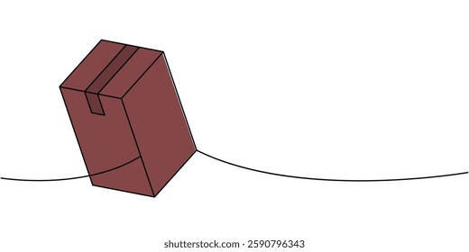 Present box one line colored continuous drawing. Carton delivery packaging box. Vector illustration.