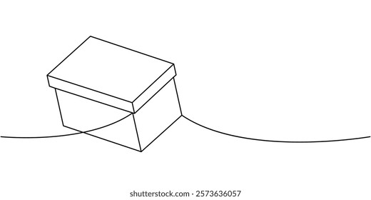 Present box one line continuous drawing. Cardboard box. Vector illustration.