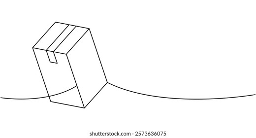 Present box one line continuous drawing. Carton delivery packaging box. Vector illustration.