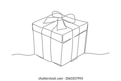 Present box. One line drawing. Vector present box in line style