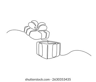 Present box outline drawing illustration. one continuous line drawing of gift box.