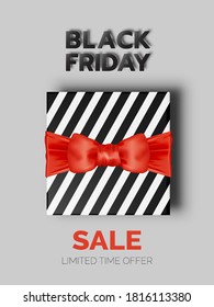 Present box in paper art style and black friday scheme vector illustration