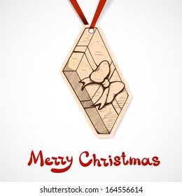 Present box paper label on ribbon. Christmas and New year design element