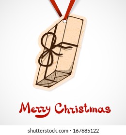 Present box paper label on ribbon. Christmas and New year design element