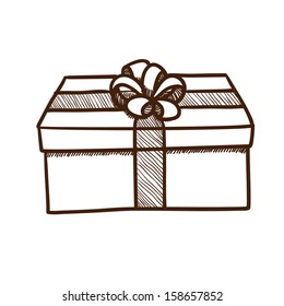 Present box with ribbon and bow. Christmas and New year design element isolated on white