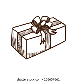 Present box with ribbon and bow. Christmas and New year design element isolated on white