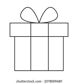 Present Box ribbon bow Christmas gift Vector. Black and white. White background. Line drawing.