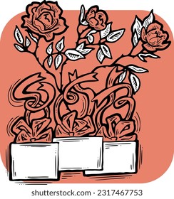 Present box with ribbon bow decorated with flowers for birthday gift, sale promotion, valentines or mothers day card, poster print. Hand drawn cartoon style illustration. Line vector drawing.