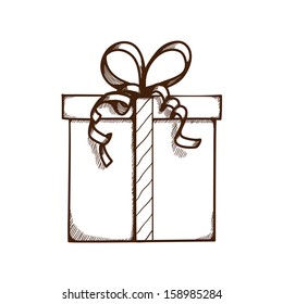 Present box with ribbon and bow. Holiday design element isolated on white