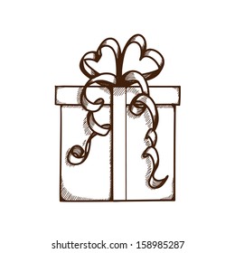 Present box with ribbon and bow. Holiday design element isolated on white