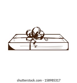 Present box with ribbon and bow. Holiday design element isolated on white