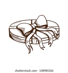 Present box with ribbon and bow. Holiday design element isolated on white