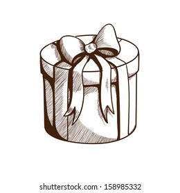 Present box with ribbon and bow. Holiday design element isolated on white