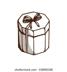 Present box with ribbon and bow. Holiday design element isolated on white
