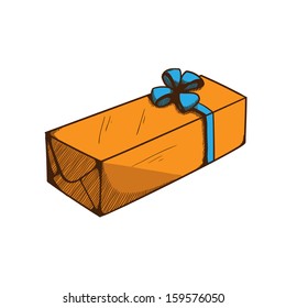 Present box with ribbon and bow. Holiday design element isolated on white