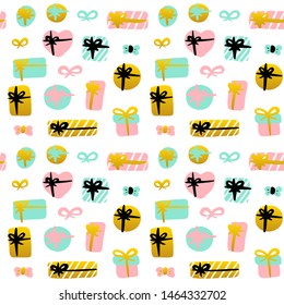 Present Box Seamless Pattern. Vector Illustration of Trendy Greeting Background.