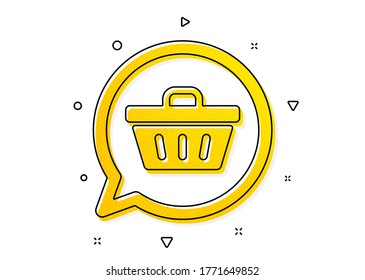Present box sign. Dreaming of Gift icon. Birthday Shopping symbol. Package in Gift Wrap. Yellow circles pattern. Classic shopping cart icon. Geometric elements. Vector