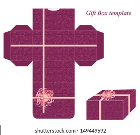 Present box template with ribbon and floral pattern. Vector illustration.