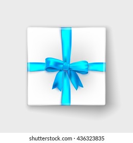 present box top with blue bow. Vector illustration