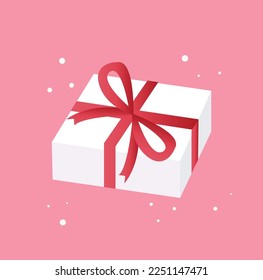 present box top with red bow and ribbons.