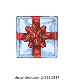 Present box top view hand drawn illustration