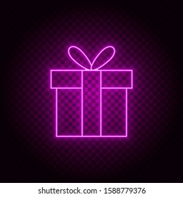 Present, box vector icon. Element of simple icon for websites, web design, mobile app, info graphics. Pink color. Neon vector on dark background